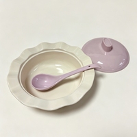 Melamin-Suppenschüssel-Set mit Deckel, gewelltem Rand, individuellem Logo, unzerbrechliche Melamin-Servierschüssel mit Löffel für Restaurant und Zuhause