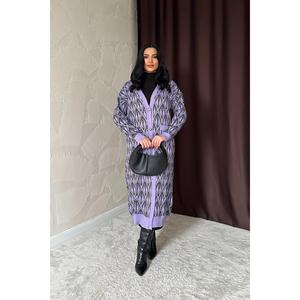 Cardigan en tricot boutonné lilas pour femme, décontracté, à manches longues, anti-boulochage, manteau pull tricoté, vêtement d'extérieur tendance - Product Image 4