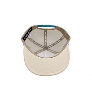 Casquette Trucker Unisexe en Maille Réglable à Visière Plate 5 Panneaux avec Patch Logo Brodé Crème Menthe Bleu - Product Image 4