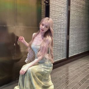 Vestido Maxi de Estilo Retro con Estampado Verde Claro, Tirantes Finos, Cintura Natural, Casual, Veraniego, Vintage - Product Image 2