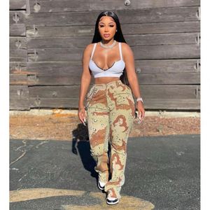 2022 nouveau pantalon de Camouflage vert à la mode femmes mode cloche <span class=keywords><strong>bas</strong></span> taille haute coupe ajustée automne pantalon décontracté - Product Image 2