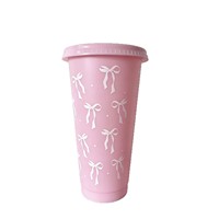 Vaso de Plástico PP con Diseño de Lazo, Ecológico, Portátil, Estilo Moderno, Ligero y de Lujo, para Hogar y Oficina, con Succión