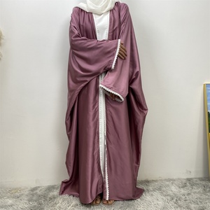 1429#B Thick Satin Muslim Women Latest <b>Abaya</b> Shiny Diamond With Lace Border Batwing Sleeves Gaily New Open <b>Abaya</b> Kaftan - Product Image 3