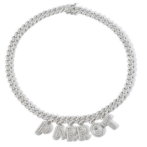 Collar Estilo Europeo y Americano para Hombre, Cadena Cubana de 9mm, Letras Cosidas <span class=keywords><strong>DIY</strong></span>, Circonita <span class=keywords><strong>Rock</strong></span> Sugar, Combinación Hip Hop Cool - Product Image 1