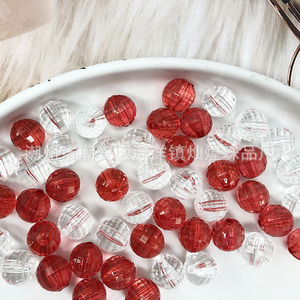 Perles rondes en plastique acrylique, transparentes, rouges et blanches, multi-facettes, pour la fabrication de bijoux, fournitures d'artisanat DIY - Product Image 4