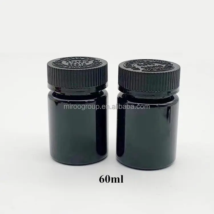 Fabrik PET Kapseln Tabletten 60ml 100ml 120ml 150ml schwarze leere Plastik pillen flaschen mit schwarz goldenen Deckeln