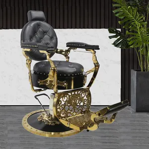 Factory Hot Sale Product Vintage Design Aluminium Gold Frame Plastic Decoration Solid Wood Hand Rest Barber Chair For Hair Salon
