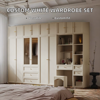 Meubles de chambre à coucher modernes sur mesure, armoire en bois de style shaker blanc à 6 portes, ensemble de garde-robe avec coiffeuse