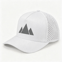 Casquette de baseball vintage blanche à 5 panneaux perforée avec logo personnalisé en relief, style urbain, image, imperméable, trous découpés au laser, en nylon