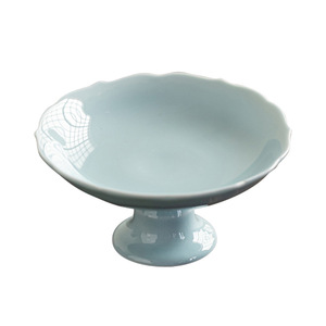 Assiette à fruits en céramique ronde sur pied haut, plat à thé et à collation en porcelaine rétro - Product Image 5