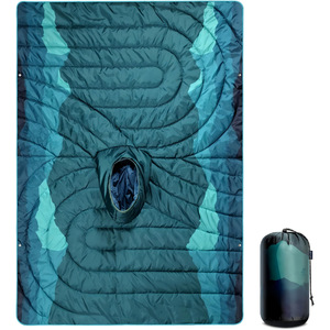 KuangS Wearable <b>Blanket</b> 180x200-220Cm Waterproof Hooded Quilted Outdoor Camping Spring Autumn Dark <b>Blue</b> Landscape Pattern - Product Image 1