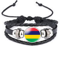 Bracelet en fil ciré tressé avec drapeau national de Maurice, cordon réglable, souvenir multiculturel de l'île, cadeau