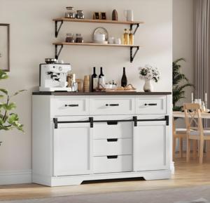 Meuble de bar à café et à vin multifonctionnel écologique en panneaux de bois modernes, réglable, avec portes coulissantes pour salle à manger - Product Image 2