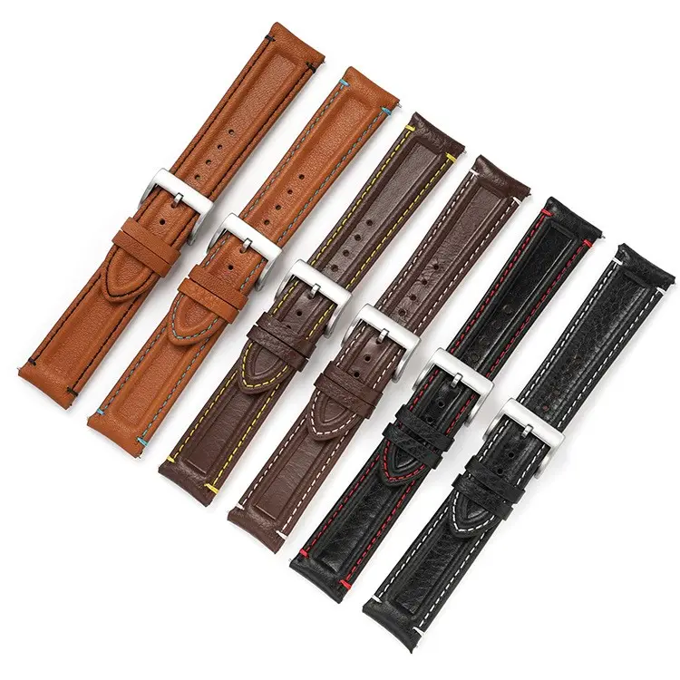 New Style Leather Watch Strap 20mm 22mm Quick Release Top Grain Leather Calf Watch Band For All Smart Watch