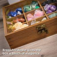 Vitrine à pierres précieuses réglable en bois avec étagères, boîte de collection pour cristaux et pierres, support pour gemmes, marron