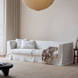 أريكة قماشية قابلة للغسل من الكتان والقطن بتصميم نورديك، أريكة سحابية حديثة وبسيطة بيضاء اللون بمقعدين مع حشوة ريش لغرفة المعيشة - Product Image 3