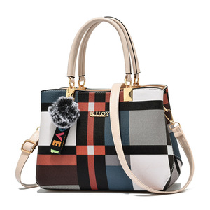 Customized Logo Contrast Plaid Sewn Boston Messenger Bag Single <b>Strap</b> <b>Shoulder</b> Bag Women Elegant Literature Art - Product Image 5