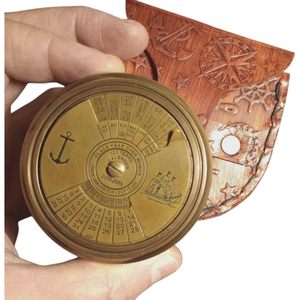Boussole en laiton ALFA NAUTICAL, style vintage, 2 pouces, calendrier 100 ans, multifonction, portable, poche, randonnée, navigation, étui en cuir - Product Image 2