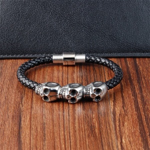 Good Quality Bangle <b>Bracelet</b> <b>Leather</b> Braided Skull Head Stainless Steel Men <b>Bracelet</b> Genuine <b>Leather</b> <b>Bracelet</b> - Product Image 4