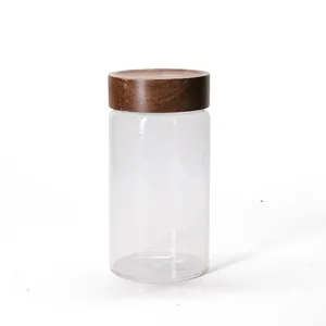 latas de 250ml Suppliers-Frasco transparente hermético de borosilicato, contenedor de almacenamiento de vidrio con tapa de madera de Acacia, 250ml, 450ml, 750ml