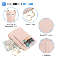 Dompet Kartu Kulit Ringan Bergaya, Dompet Kartu Kredit Kecil, Dompet Saku Depan Tipis, Tempat Kartu Kredit Wanita dengan Gantungan Kunci