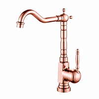 Robinet de cuisine vintage en laiton massif, finition chrome, avec bec pivotant haute arche, monocommande, monotrou, pour eau chaude/froide, couleur or rose
