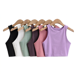 Débardeur court sexy à col rond sans manches pour femme, grande taille, uni, écologique, respirant, séchage rapide, automne, fitness, gym, décontracté - Product Image 1