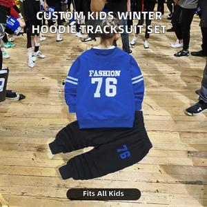 Ensemble de survêtement d'hiver 2 pièces pour garçons, grande taille, avec logo personnalisé, sweat à capuche et pantalon, 100% coton, faible MOQ, vente en gros - Product Image 2