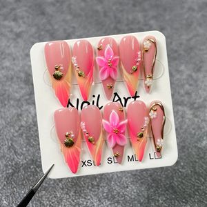 TSZS 10 faux ongles stiletto à presser, <span class=keywords><strong>bleu</strong></span> foncé effet œil de chat Y2K, avec design 3D, artificiels, détachables, à couverture complète - Product Image 4