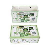 Boîte à courrier rigide en carton vert motif trèfle et ours avec sac cadeau gaufré, ensemble d'emballage imprimé de style japonais écologique
