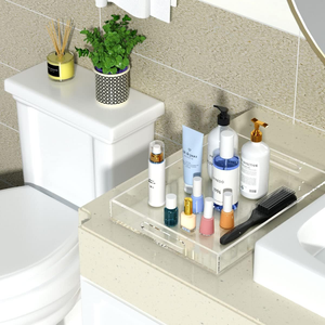 Bandeja de Servicio Transparente de 12x16 Pulgadas -A Prueba de Derrames- Bandeja Decorativa Acrílica Organizadora <span class=keywords><strong>para</strong></span> <span class=keywords><strong>Mesa</strong></span> de Centro, Otomana o Encimera con Asas - Product Image 4