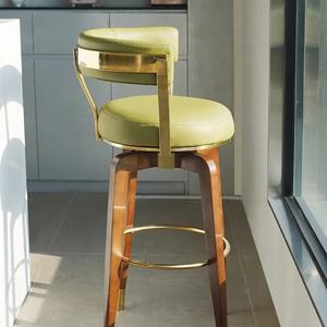 Tabouret de <span class=keywords><strong>Bar</strong></span> de Cuisine Moderne en Cuir <span class=keywords><strong>Noir</strong></span> et Or avec Pivotant-Élégantes Chaises de <span class=keywords><strong>Bar</strong></span> en Bois Massif pour Dîner Haut de Gamme - Product Image 5