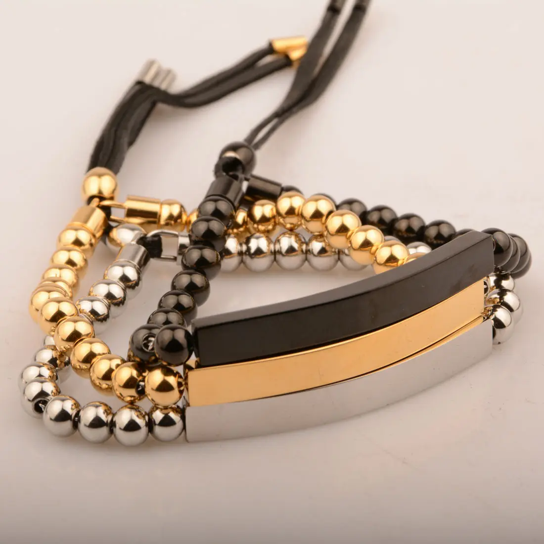 Fashion Adjustable Stainless Steel Ball Rope Bracelet Custom Engraved Text Logo Blank Curved Bar Bracelet For Women Men Jewelry