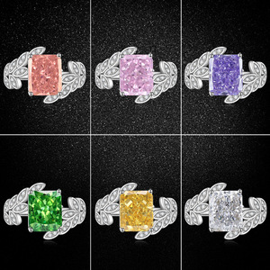Anillo de Zirconia Cúbica Cuadrada con Corte de Flor de Hielo <span class=keywords><strong>Rojo</strong></span>, Estilo Europeo Americano, Moderno, para Mujer, con <span class=keywords><strong>Diamante</strong></span> de Alto Contenido de Carbono, Color Morado - Product Image 4