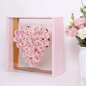 Boîte cadeau en forme de coeur acrylique transparent fournitures de vacances boîte d'emballage rose cadeau boîte à fleurs en stock