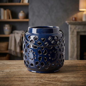 Farolillo para Velas con Recubrimiento de Polvo Azul - Product Image 3
