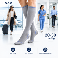 Chaussettes de compression graduées pour mollets, avec tableau de mesure, manchette plus large, bout plat, construction du talon blanc et rouge, échantillon de taille