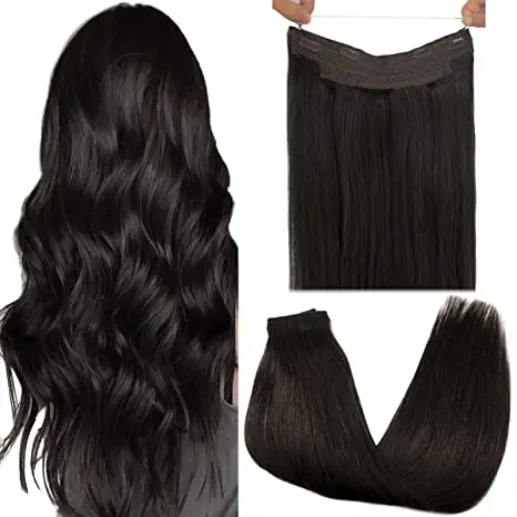 100% virgin Hair Extension18 Inch one piece Dark Brown body weave Wire Hair Extensions with Transparent Line Invisible Hairpiece