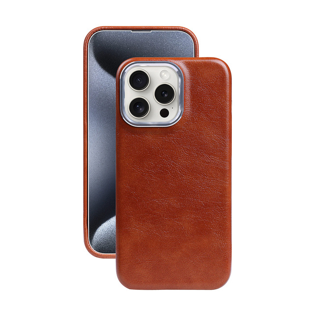 For iPhone 16 Leather Case Luxurious Leather Phone Case Protective Slim Case with Metal Camera Bezel Anti-Scratch Phone Cover
