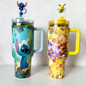 Wholesale 40oz Cartoon Cute Stitch Print Tumbler Vacuum Flask 40 oz Stainless Steel Cup with Handle Straw Lid - Product Image 6