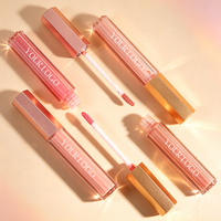 Brillo Labial de Lujo en Estuche Dorado Premium con Forma Hexagonal para Chicas, Acabado Espejo Kawaii