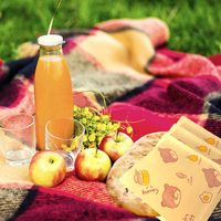 Sac en papier kraft plat recyclable pour sandwichs, déjeuners, pizzas, sushis, gelées et salades, avec motif ours mignon personnalisé