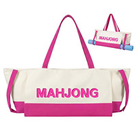 Sac fourre-tout Mahjong en toile color-block avec lettres, sangle latérale, tapis de table Mahjong et pochette à maquillage