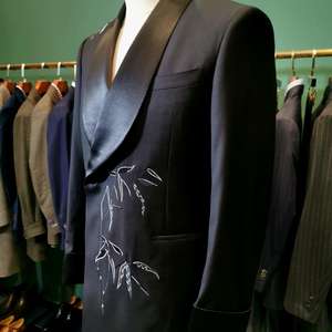 Ensemble de <span class=keywords><strong>costume</strong></span> de smoking noir sur mesure, tissu en laine italienne STB, broderie en bambou chinois, blazer et pantalon pour fête et <span class=keywords><strong>mariage</strong></span> - Product Image 5