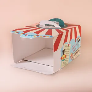 กล่องเค้กสไตล์การ์ตูน กล่องกระดาษขนมพับได้พร้อมหูหิ้ว