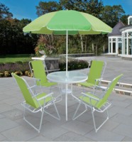 Ensemble de meubles de jardin de style méditerranéen personnalisé, parasol, table et chaises de café en verre trempé pour terrasse et salle à manger