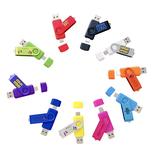 Wholesale Customized Logo Swivel Type C OTG Pen Drive 2.0 8GB 16GB 32GB 64GB USB C Pendrive High Speed OTG USB Flash Drive