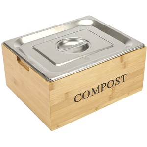 Stainless Steel & Bamboo Compost Bin Kitchen, Indoor Compost Bucket with Lid, Composter for Waste Recycling Kitchen