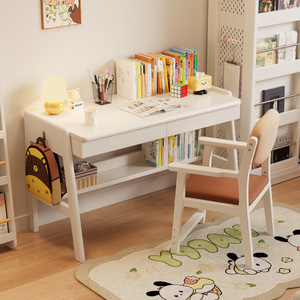 Solid Wood Computer <b>Desk</b> Rubber Wood Nordic Style <b>Study</b> <b>Desk</b> With Storage Shelf For Home Office Bedroom Children's <b>Study</b> Easy - Product Image 3