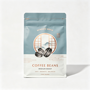 Sacs à café mats à fond plat et à huit soudures latérales pour les cafés et les usines de café, avec impression de logo personnalisé et fermeture éclair réutilisable - Product Image 1